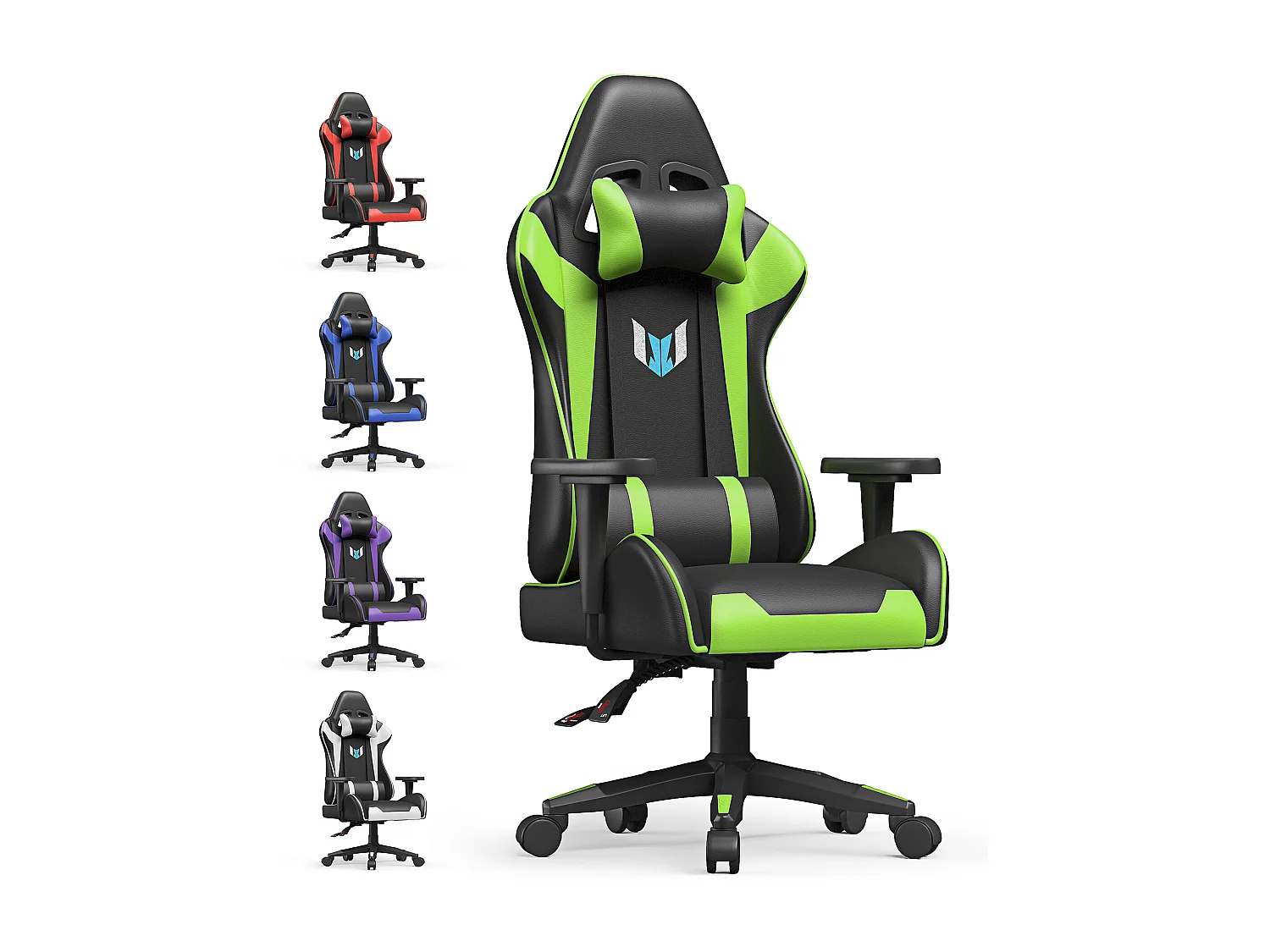 Chaise de jeu jeu avec coussin lombaire et appui et accoudoir fixe, chaise de bureau en cuir PU