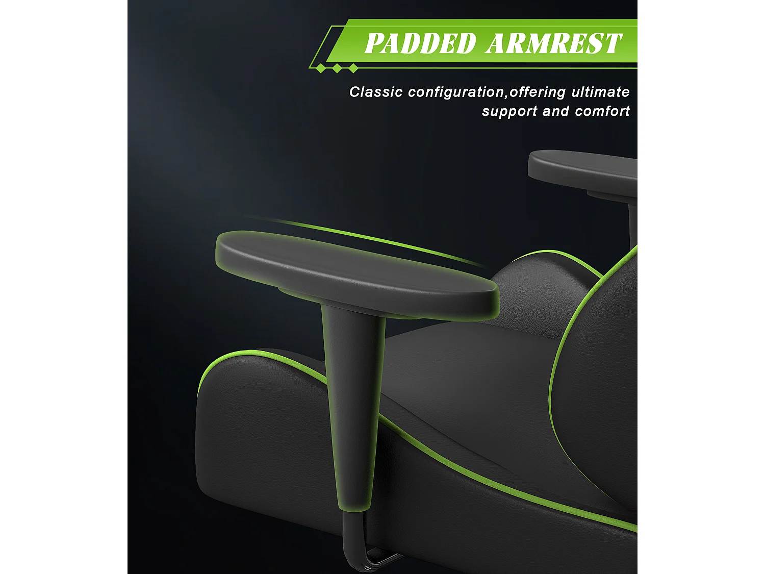 Chaise de jeu jeu avec coussin lombaire et appui et accoudoir fixe, chaise de bureau en cuir PU