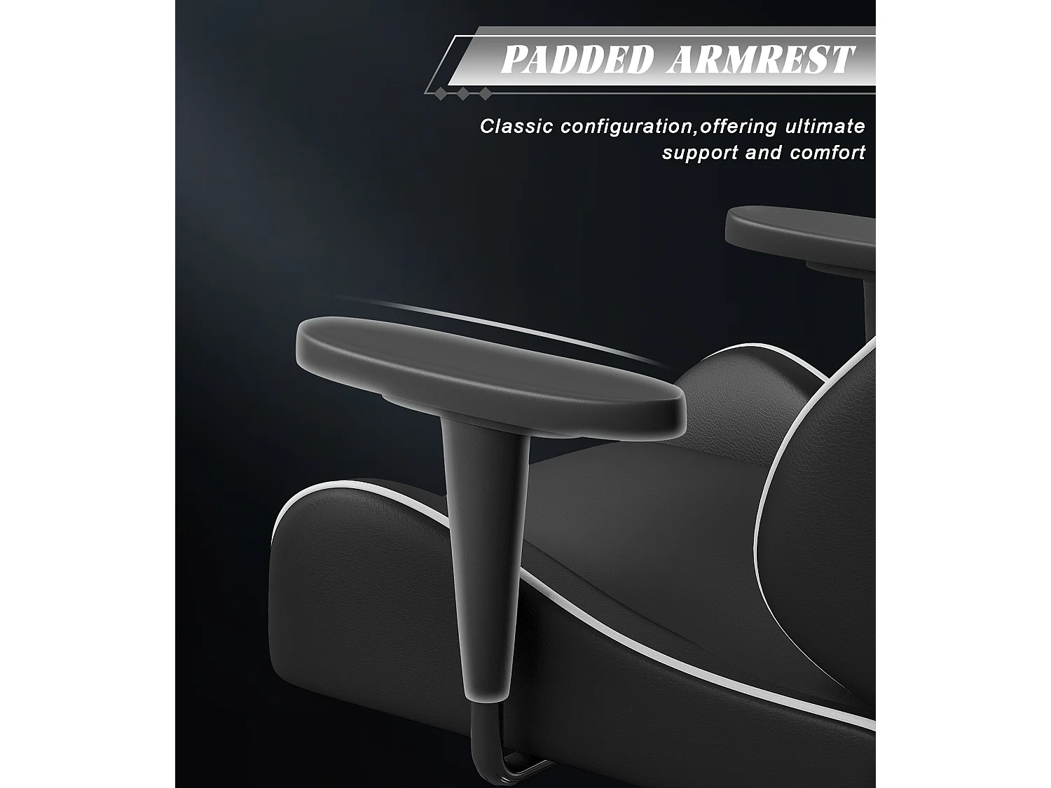 Chaise de jeu jeu avec coussin lombaire et appui et accoudoir fixe, chaise de bureau en cuir PU