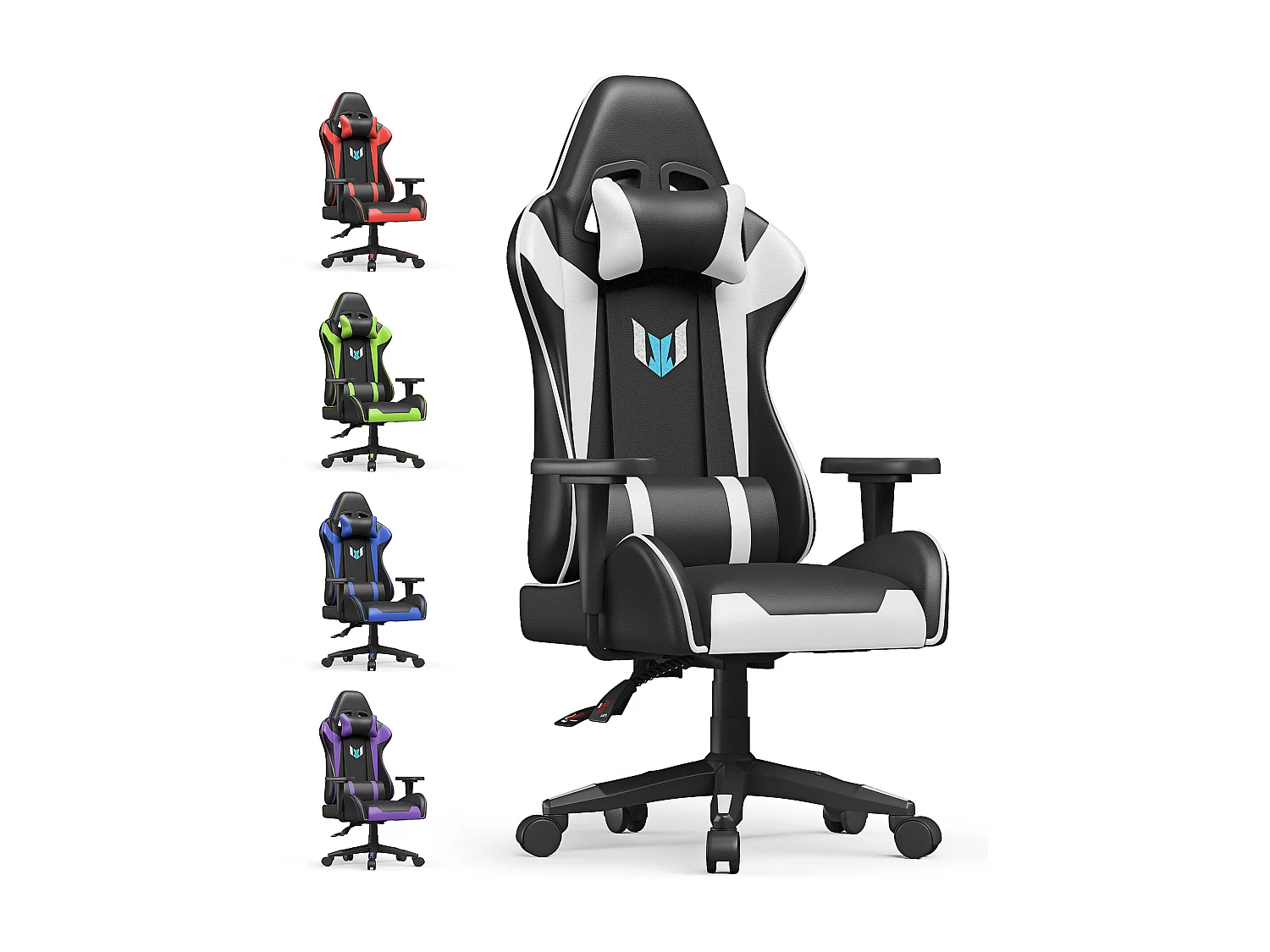 Chaise de jeu jeu avec coussin lombaire et appui et accoudoir fixe, chaise de bureau en cuir PU