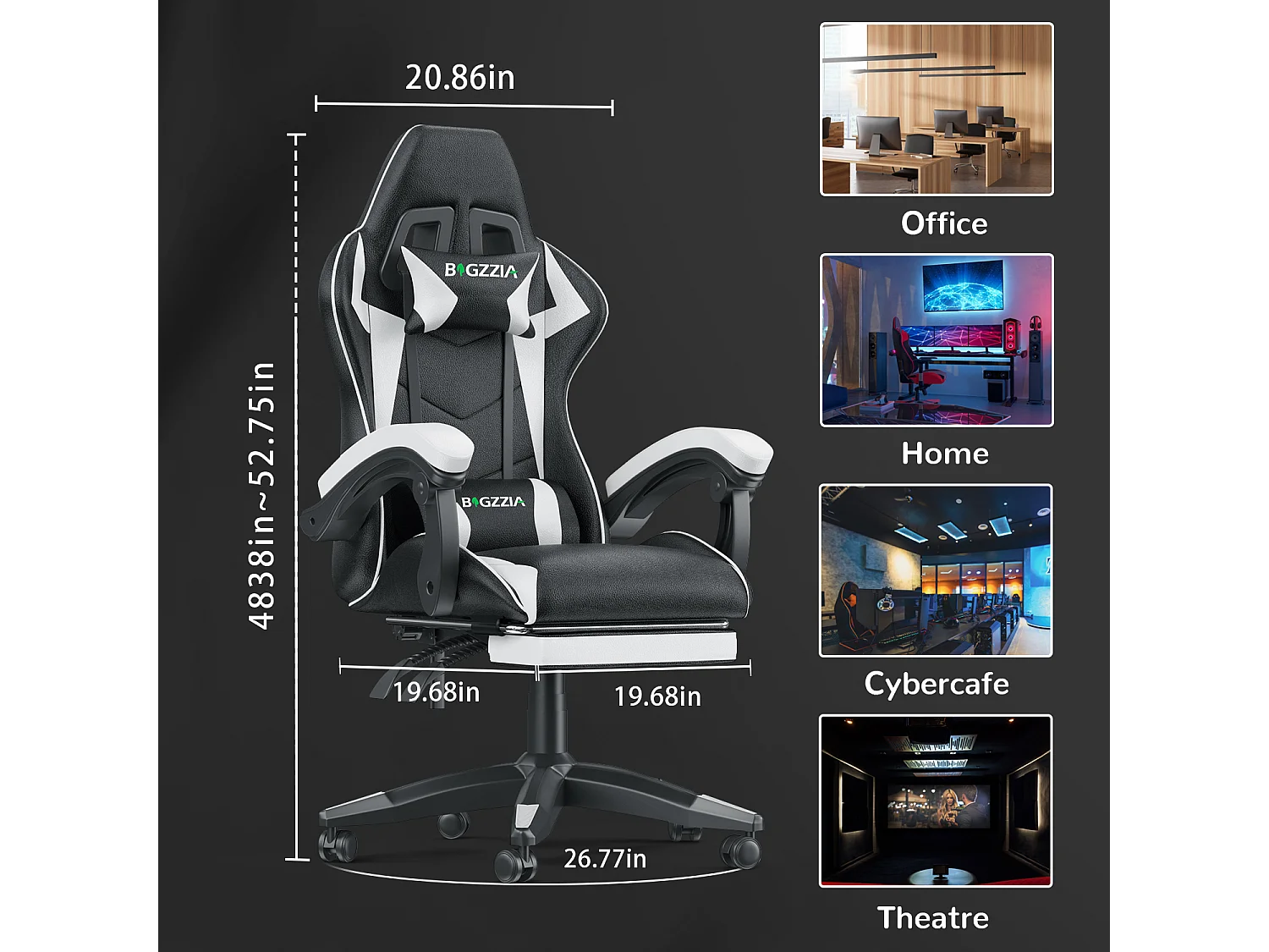 Ergonomische gamestoel met voetensteun, in hoogte verstelbare kantoor- en computerstoel