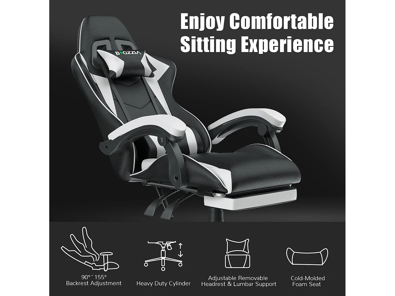 Chaise de jeu ergonomique avec repose-pieds, chaise de bureau et d'ordinateur réglable en hauteur