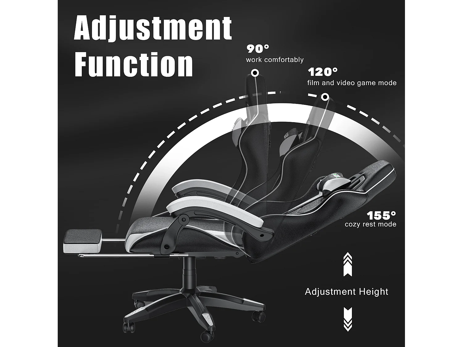 Chaise de jeu ergonomique avec repose-pieds, chaise de bureau et d'ordinateur réglable en hauteur