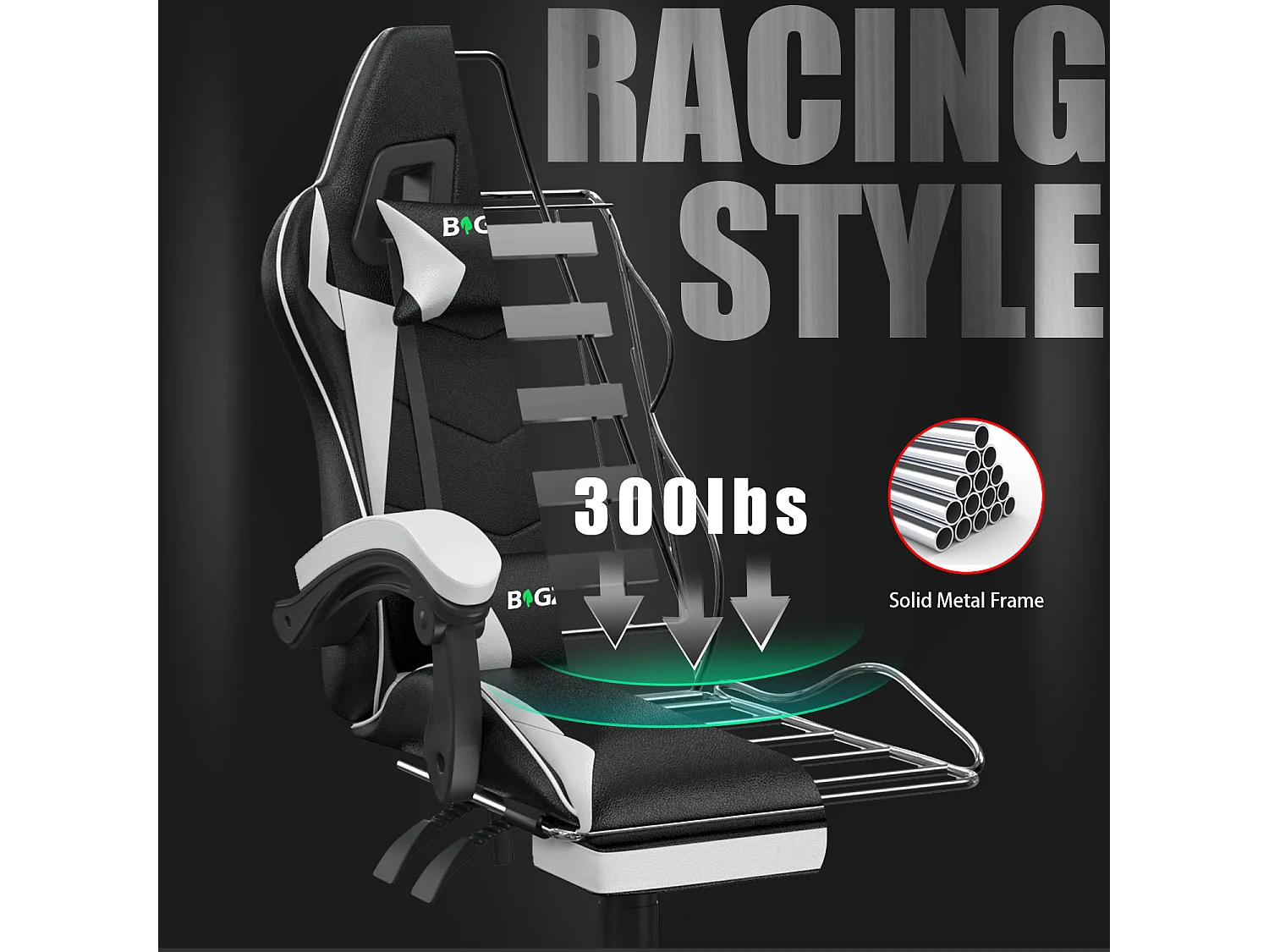 Chaise de jeu ergonomique avec repose-pieds, chaise de bureau et d'ordinateur réglable en hauteur