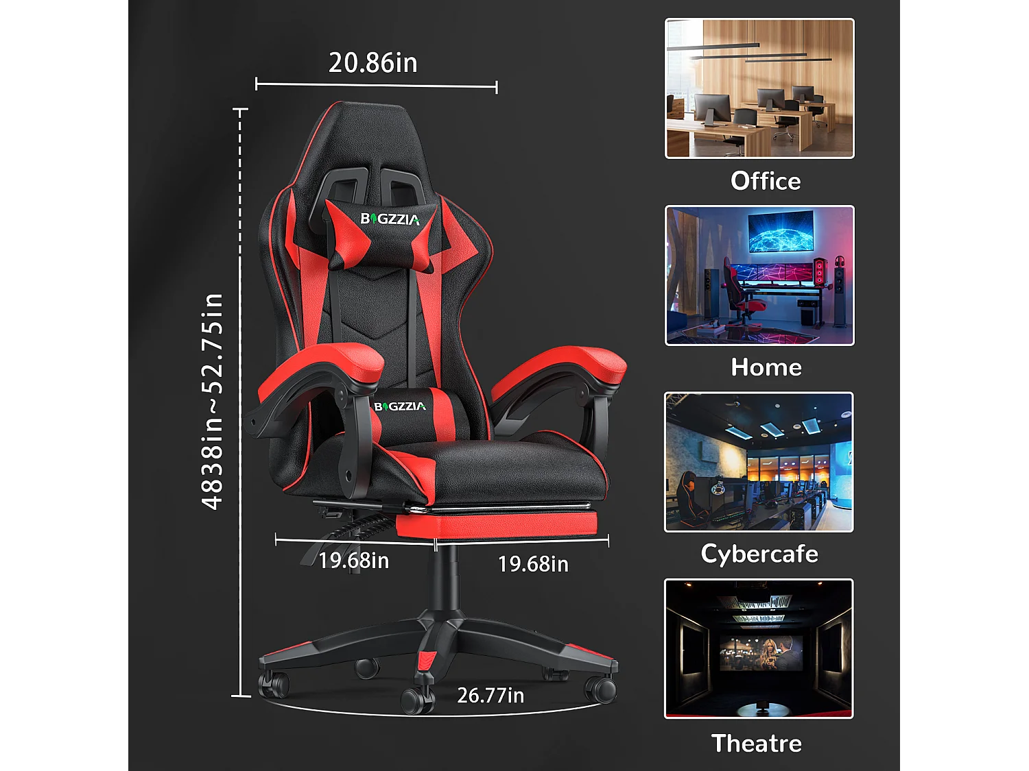 Ergonomische gamestoel met voetensteun, in hoogte verstelbare kantoor- en computerstoel