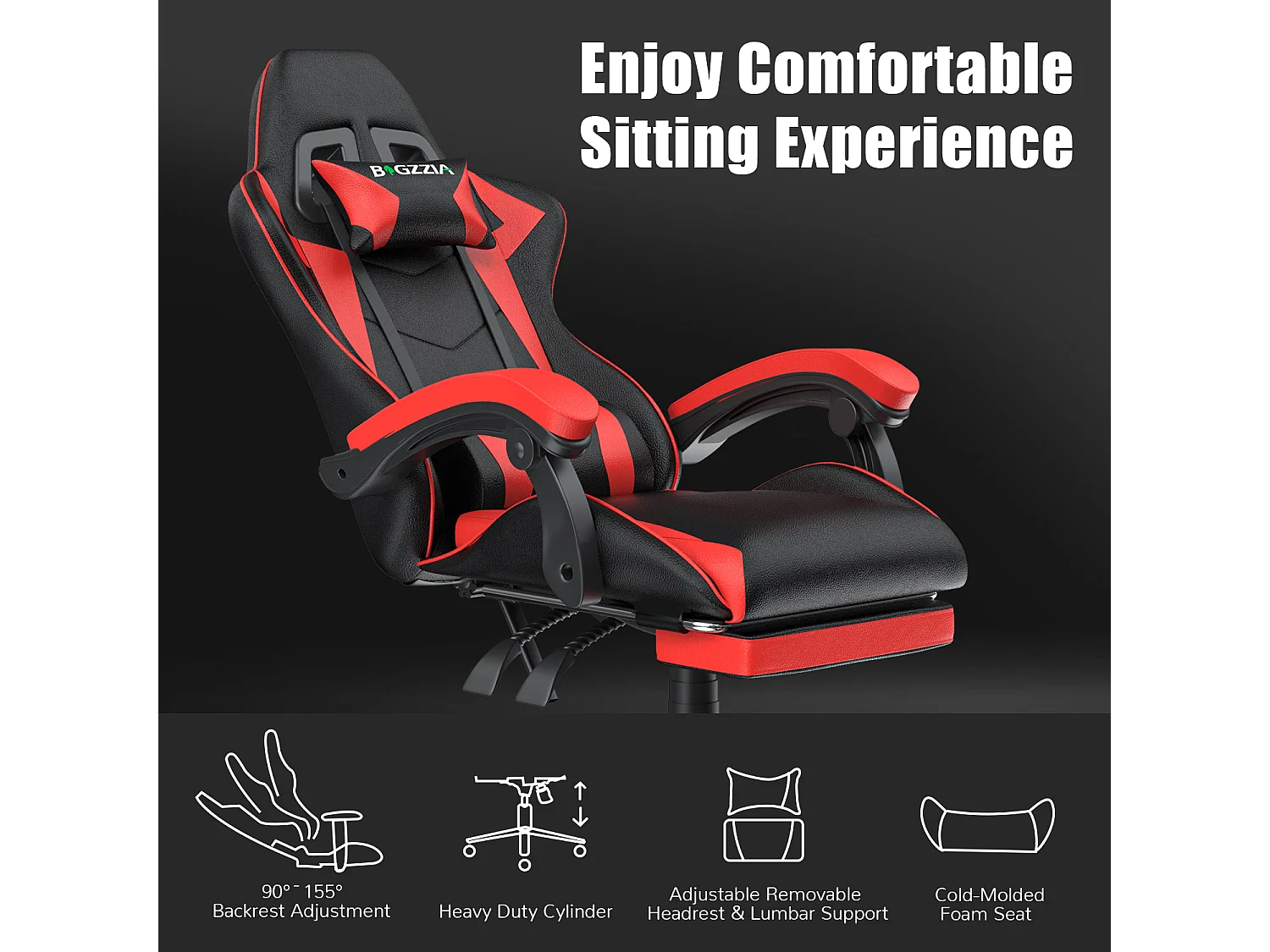 Ergonomische gamestoel met voetensteun, in hoogte verstelbare kantoor- en computerstoel