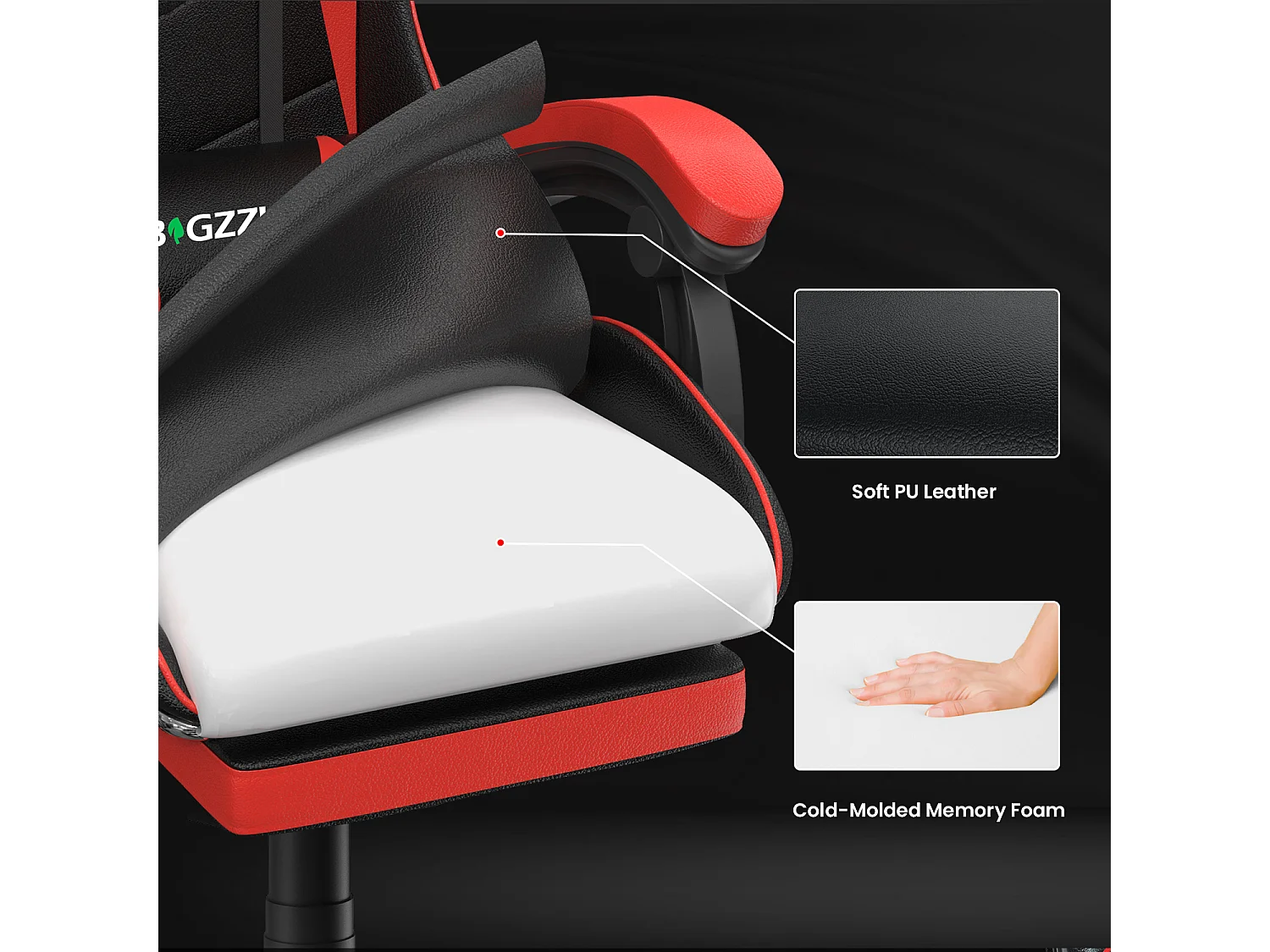 Ergonomische gamestoel met voetensteun, in hoogte verstelbare kantoor- en computerstoel