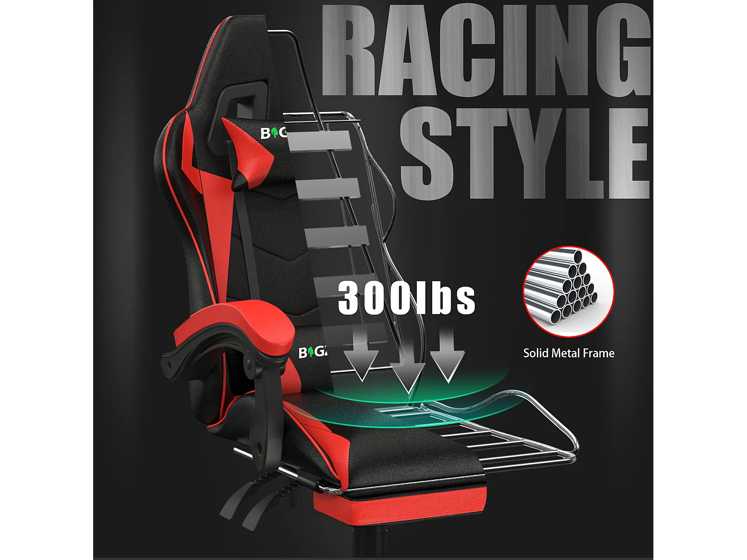 Ergonomische gamestoel met voetensteun, in hoogte verstelbare kantoor- en computerstoel