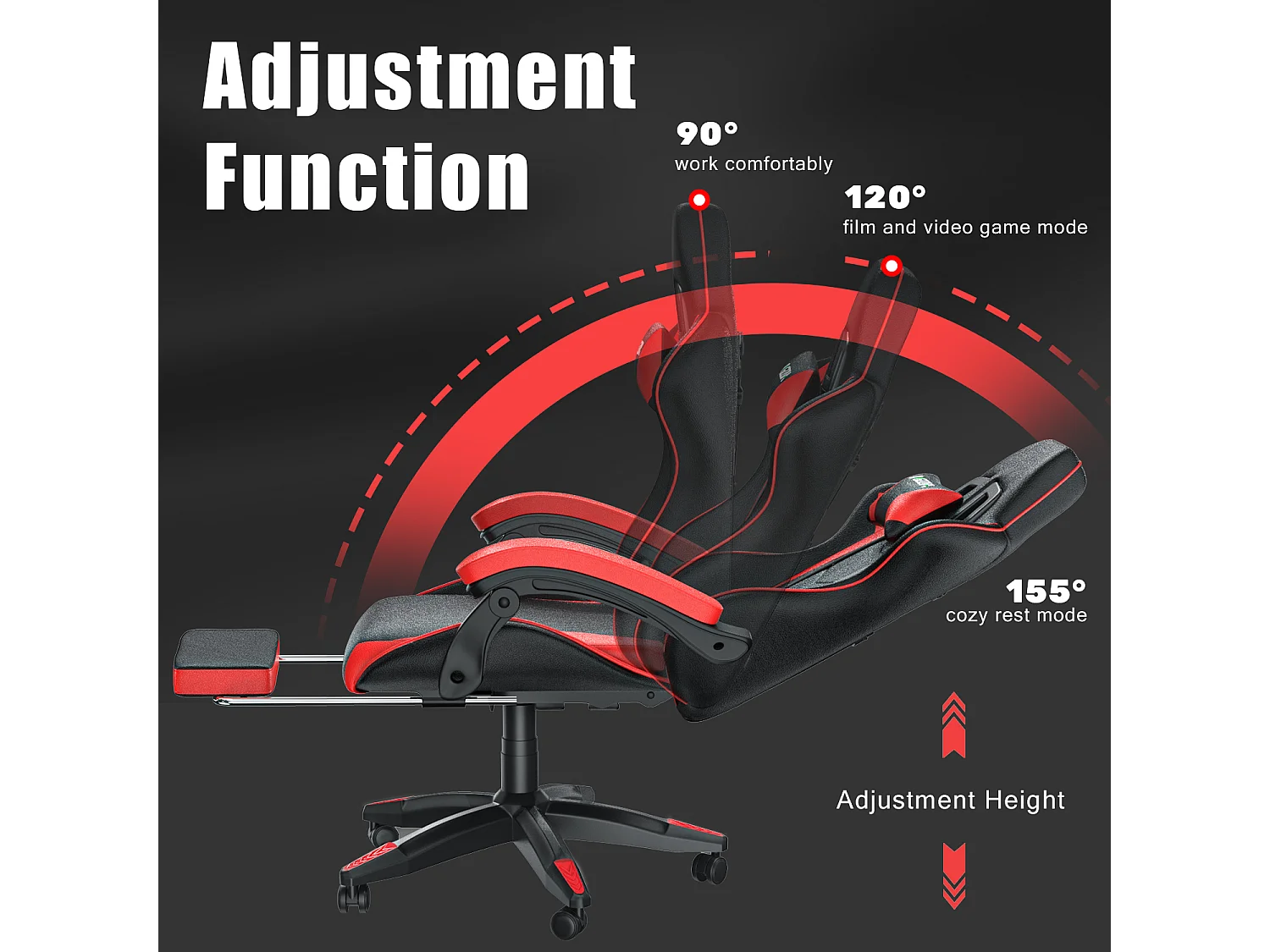 Ergonomische gamestoel met voetensteun, in hoogte verstelbare kantoor- en computerstoel