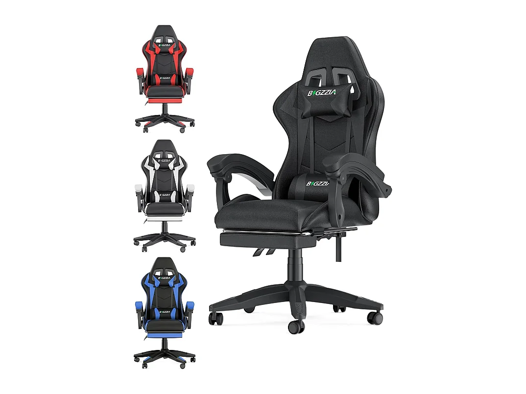 Chaise de jeu ergonomique avec repose-pieds, chaise de bureau et d'ordinateur réglable en hauteur