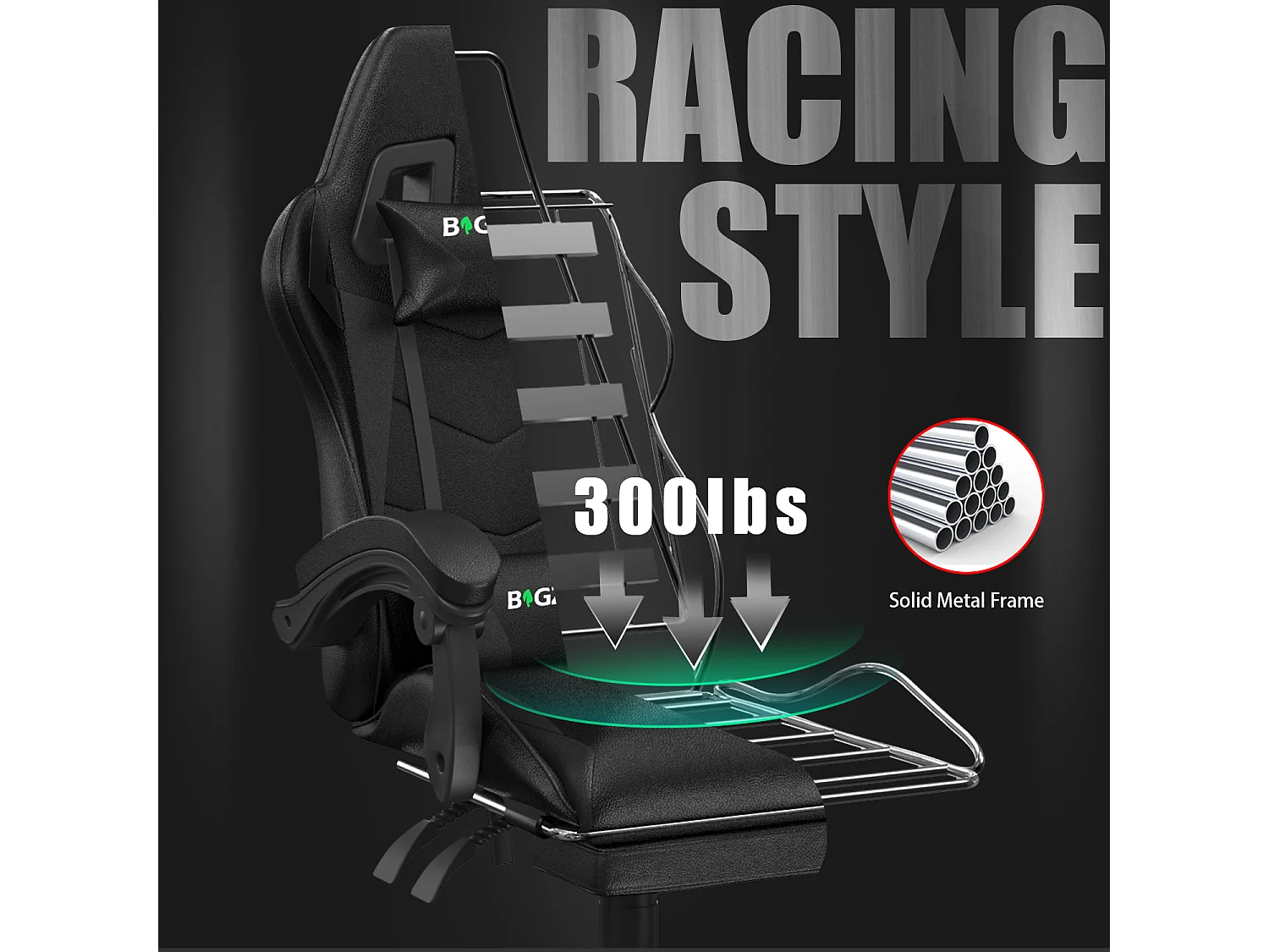 Chaise de jeu ergonomique avec repose-pieds, chaise de bureau et d'ordinateur réglable en hauteur