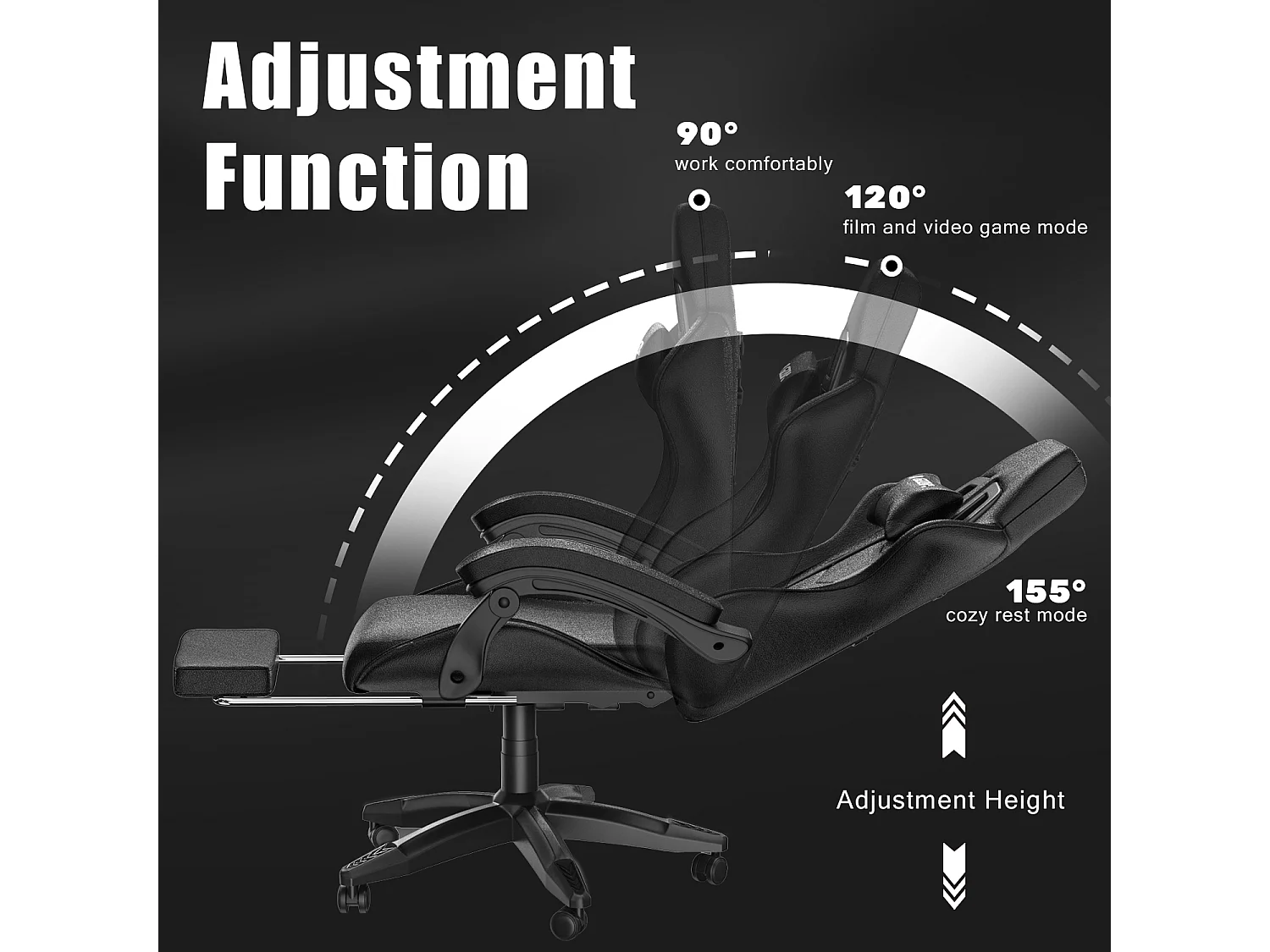 Chaise de jeu ergonomique avec repose-pieds, chaise de bureau et d'ordinateur réglable en hauteur