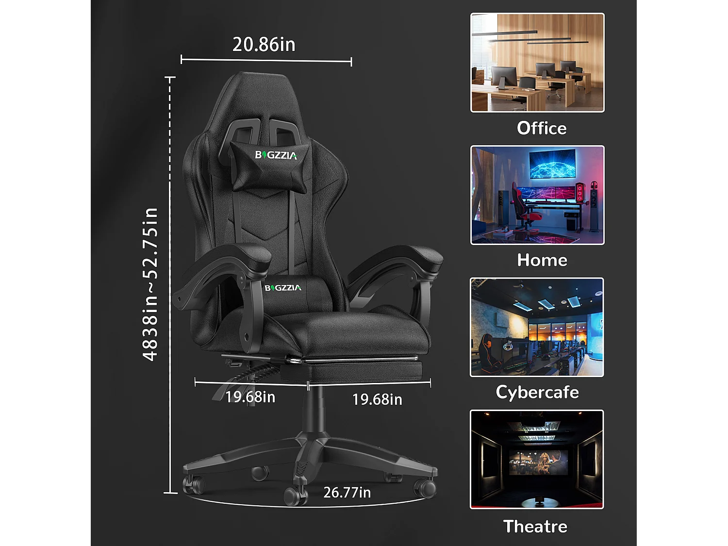 Chaise de jeu ergonomique avec repose-pieds, chaise de bureau et d'ordinateur réglable en hauteur