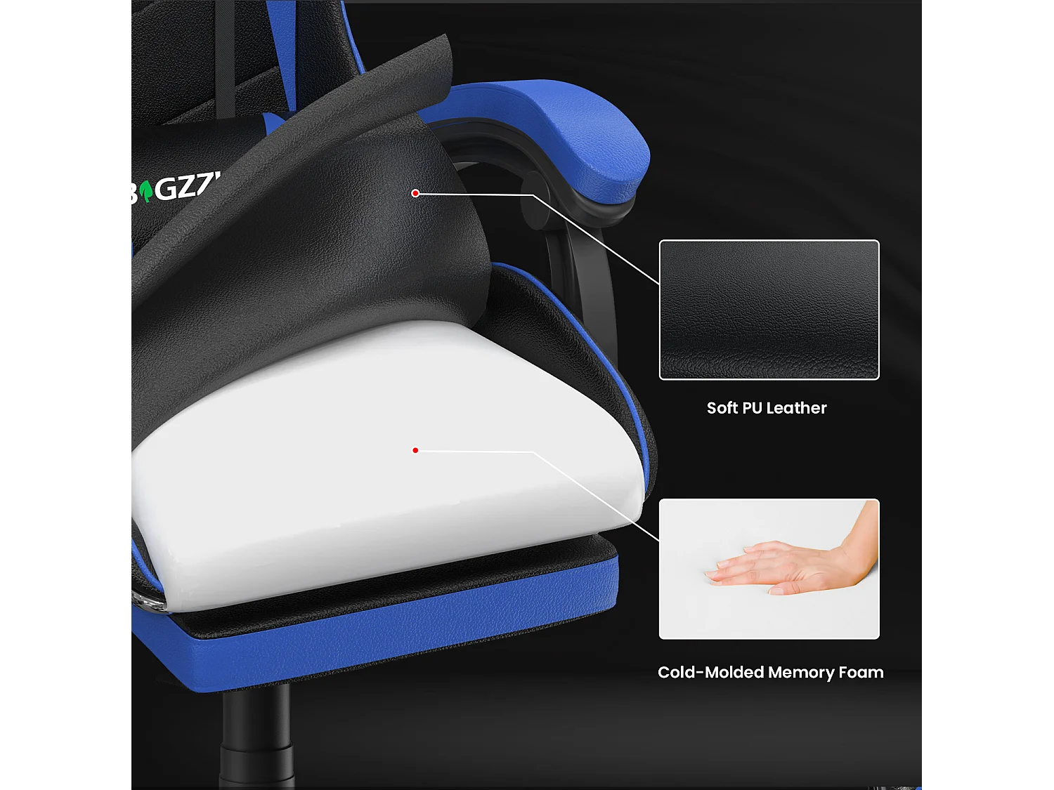 Chaise de jeu ergonomique avec repose-pieds, chaise de bureau et d'ordinateur réglable en hauteur