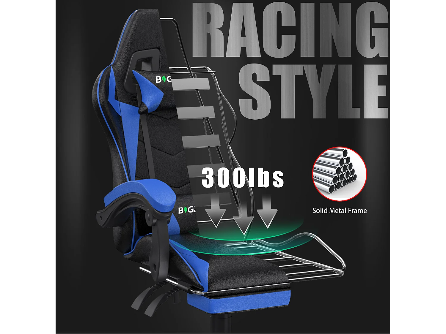 Chaise de jeu ergonomique avec repose-pieds, chaise de bureau et d'ordinateur réglable en hauteur