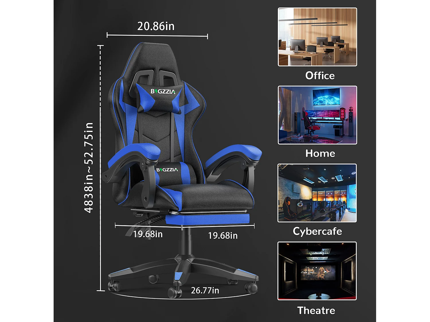 Chaise de jeu ergonomique avec repose-pieds, chaise de bureau et d'ordinateur réglable en hauteur