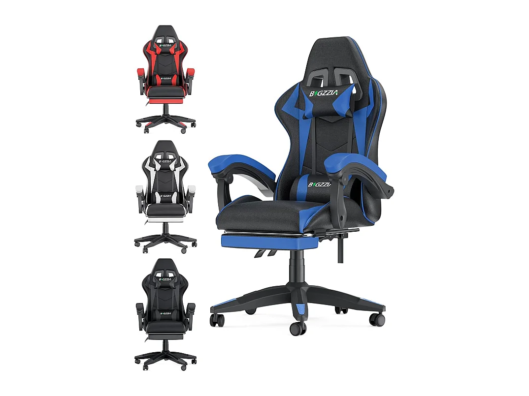 Chaise de jeu ergonomique avec repose-pieds, chaise de bureau et d'ordinateur réglable en hauteur