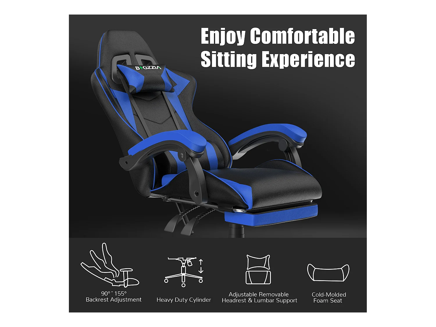 Chaise de jeu ergonomique avec repose-pieds, chaise de bureau et d'ordinateur réglable en hauteur