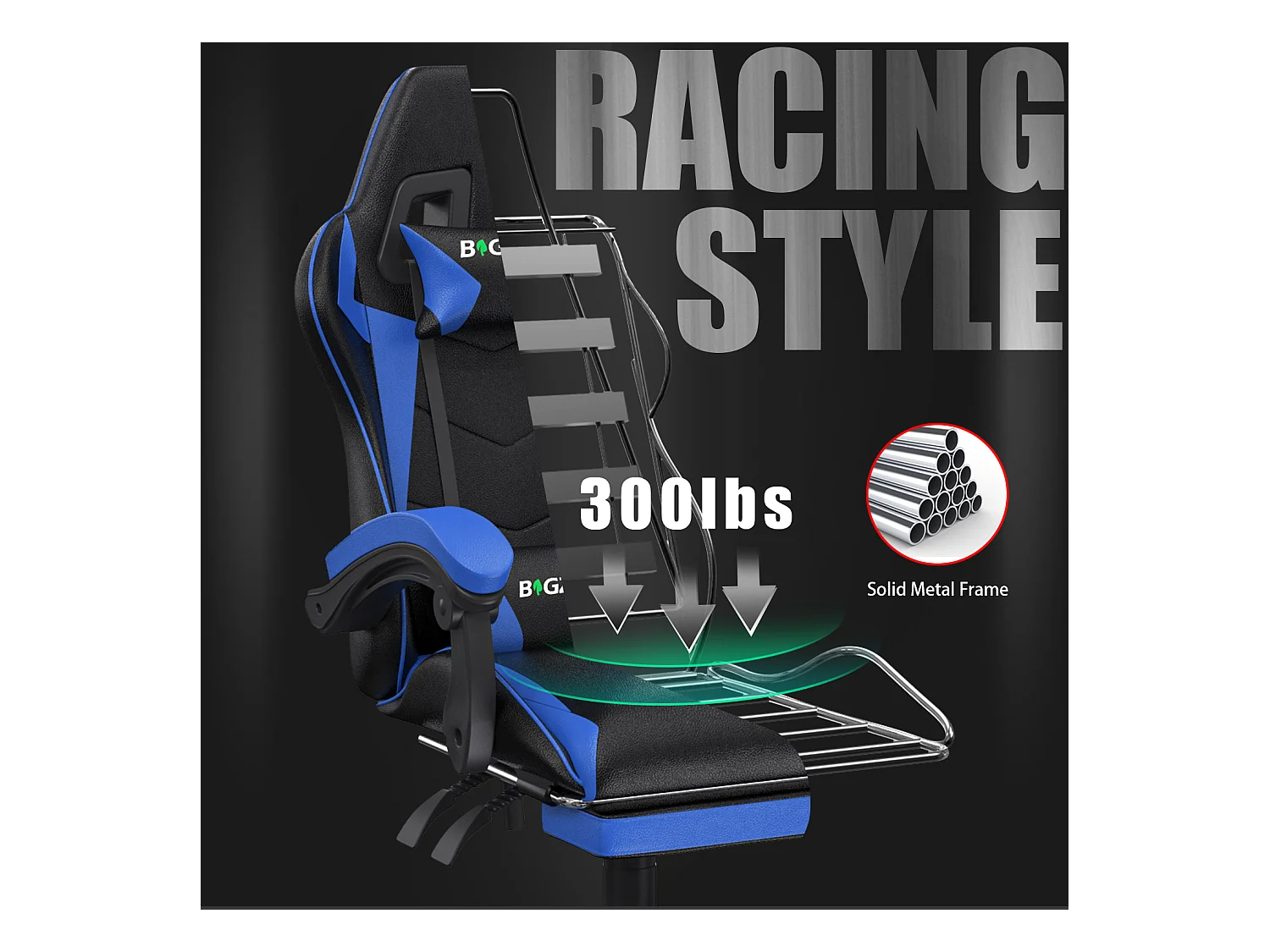 Chaise de jeu ergonomique avec repose-pieds, chaise de bureau et d'ordinateur réglable en hauteur