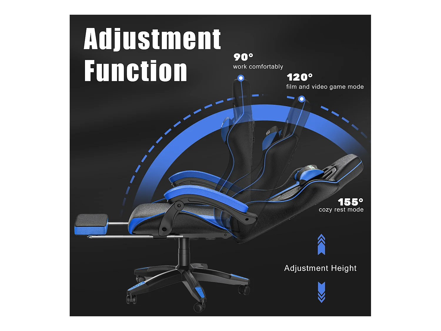 Chaise de jeu ergonomique avec repose-pieds, chaise de bureau et d'ordinateur réglable en hauteur