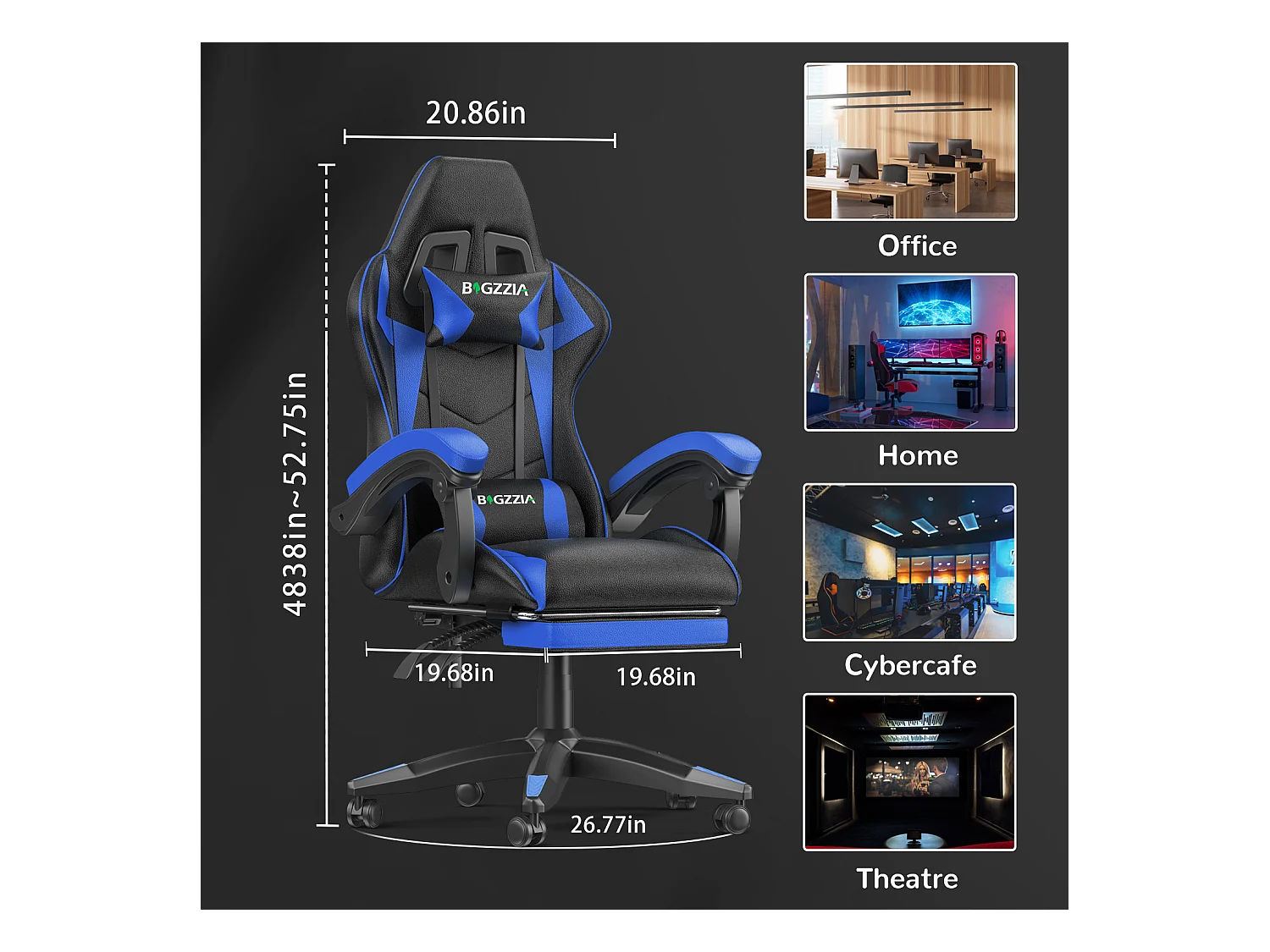 Chaise de jeu ergonomique avec repose-pieds, chaise de bureau et d'ordinateur réglable en hauteur