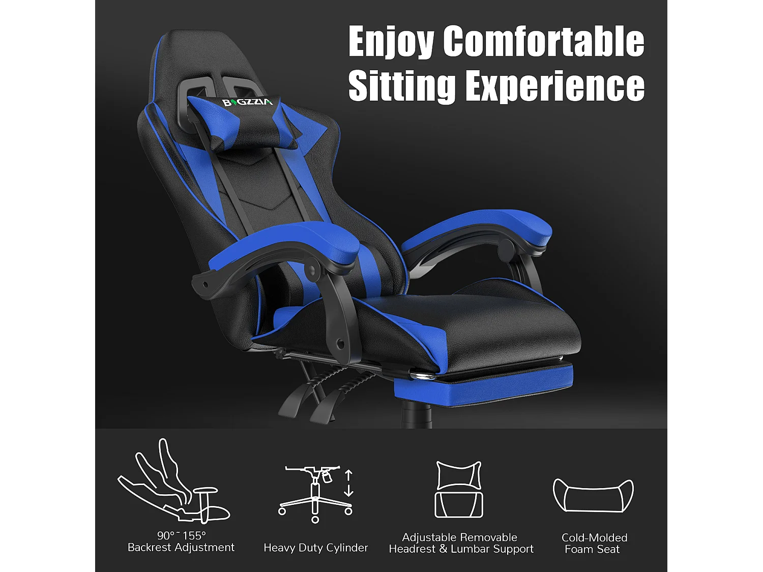 Chaise de jeu ergonomique avec repose-pieds, chaise de bureau et d'ordinateur réglable en hauteur