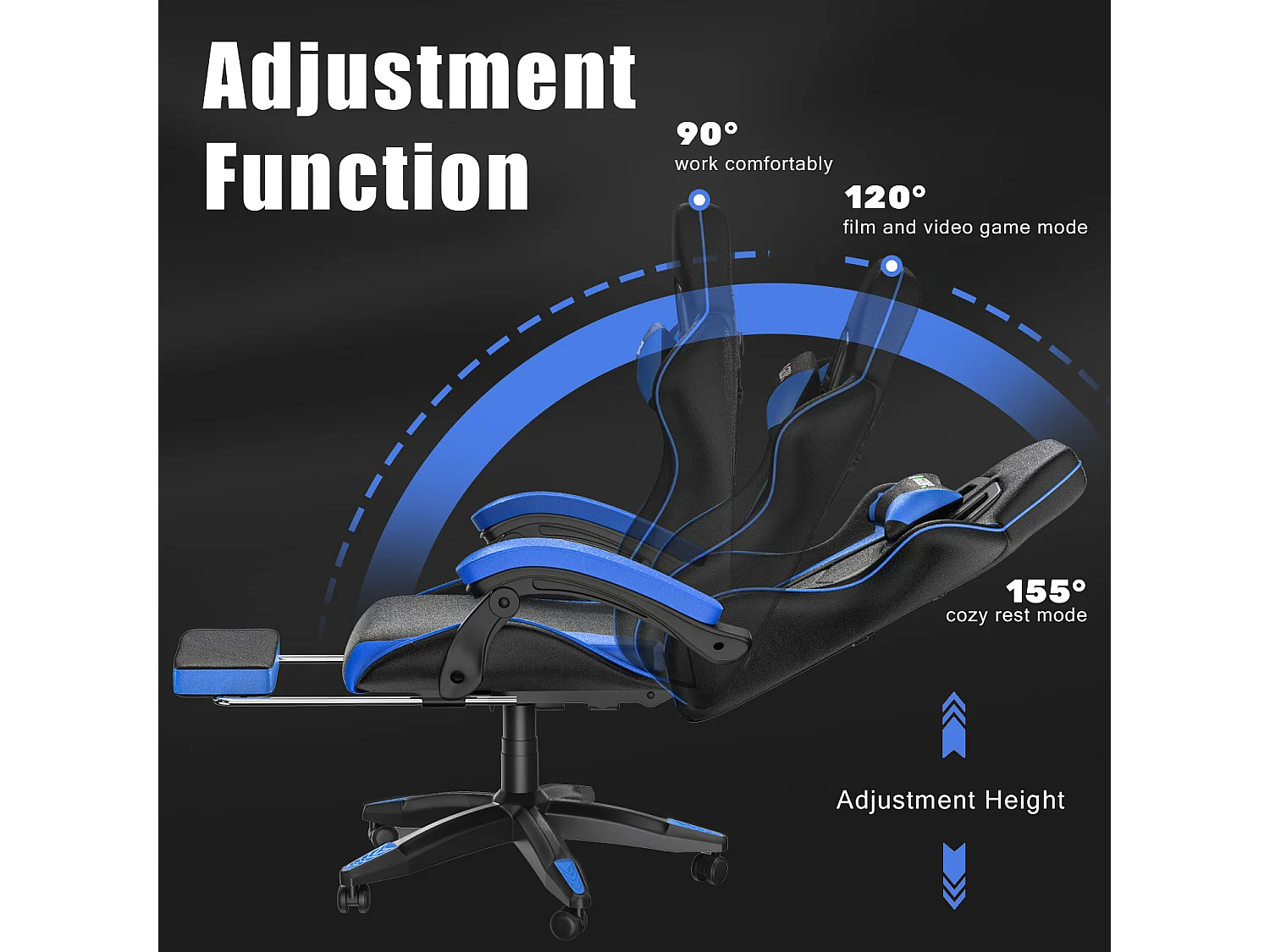 Chaise de jeu ergonomique avec repose-pieds, chaise de bureau et d'ordinateur réglable en hauteur