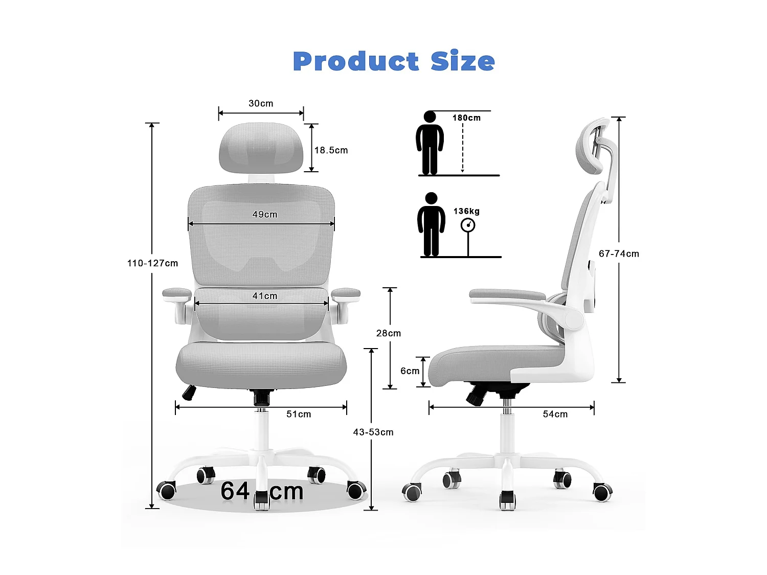 Chaise d'ordinateur pivotante avec fonction de basculement Chaise de direction pour le bureau à domicile