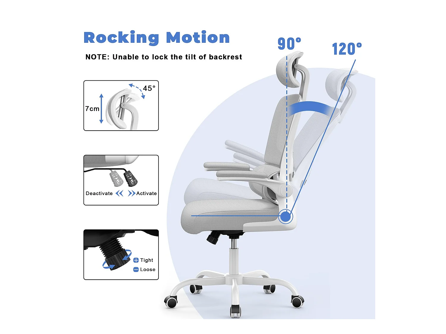 Chaise d'ordinateur pivotante avec fonction de basculement Chaise de direction pour le bureau à domicile