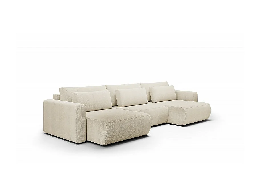 Canapé d'angle panoramique CURIA en tissu hydrophobe beige