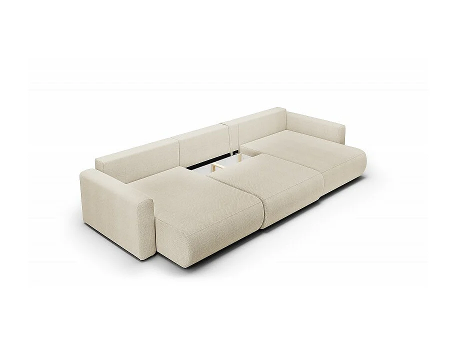 Canapé d'angle panoramique CURIA en tissu hydrophobe beige