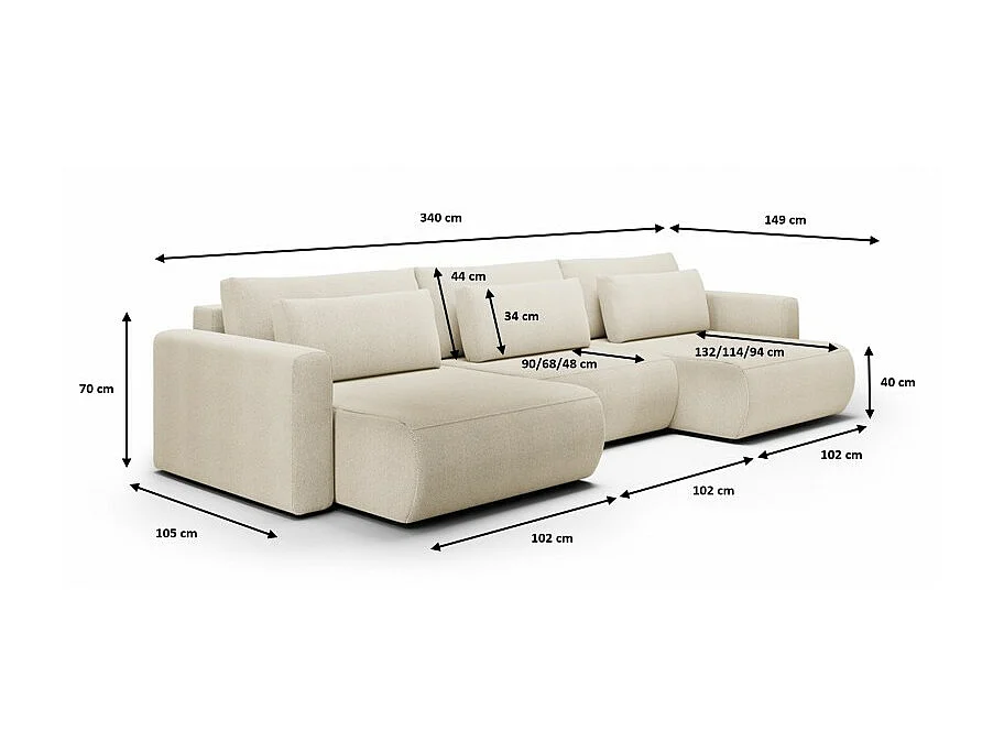 Canapé d'angle panoramique CURIA en tissu hydrophobe beige