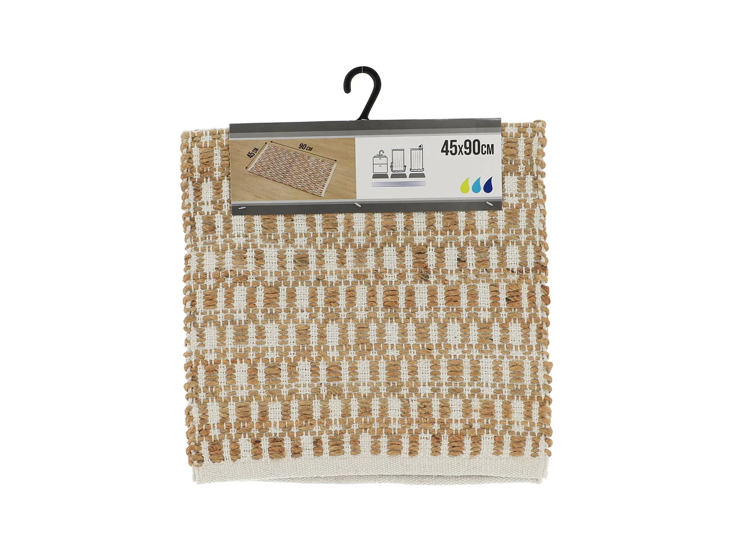 Tapis de salle de bain en coton Naturel & Beige 45 x 90 cm