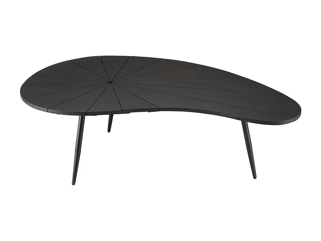 JAMES - Table basse ovoïde plateau texturé noir mat pieds métal noir