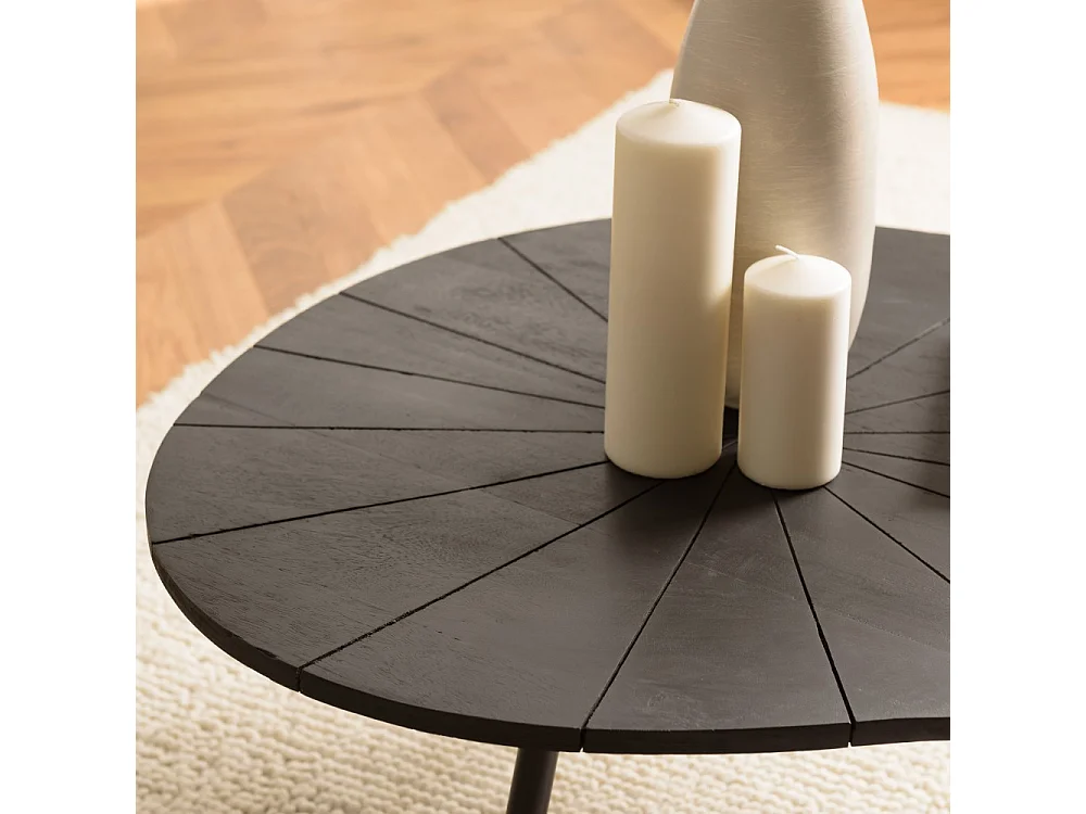 JAMES - Table basse ovoïde plateau texturé noir mat pieds métal noir