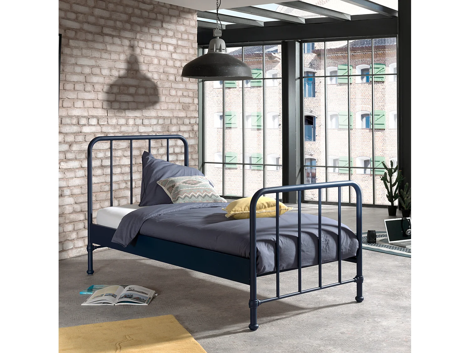 Lit enfant à barreaux en métal 90x200 cm bleu - LT2059