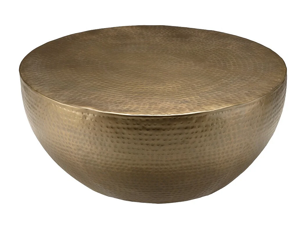JOHAN - Table basse coque ronde 90x90cm en aluminium doré antique