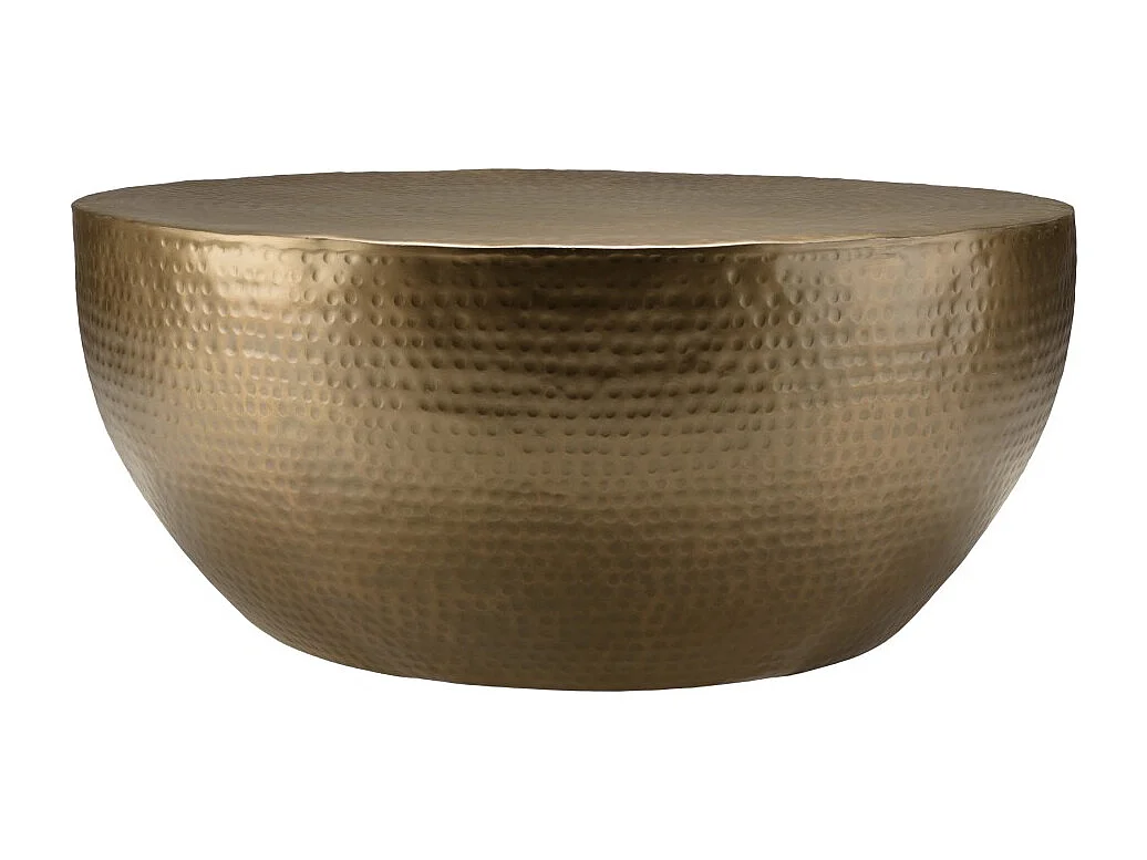 JOHAN - Table basse coque ronde 90x90cm en aluminium doré antique