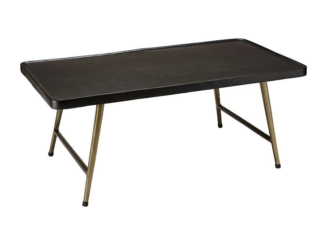 JOHAN - Table basse rect. en aluminium plateau noir pieds dorés