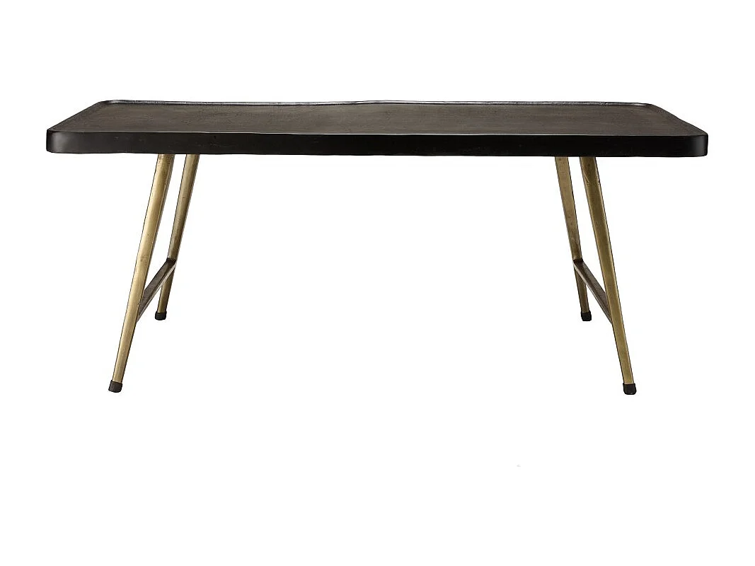 JOHAN - Table basse rect. en aluminium plateau noir pieds dorés