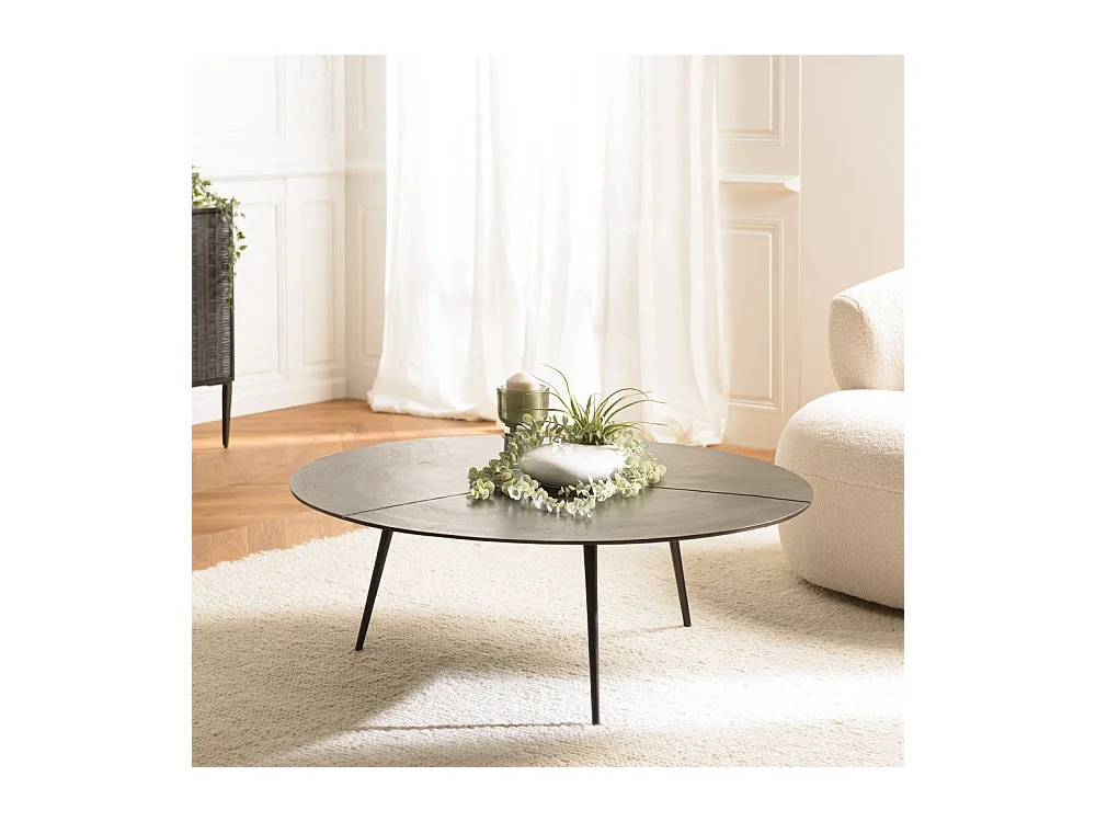 JAMES - Table basse ronde 100x100cm en aluminium noir mat