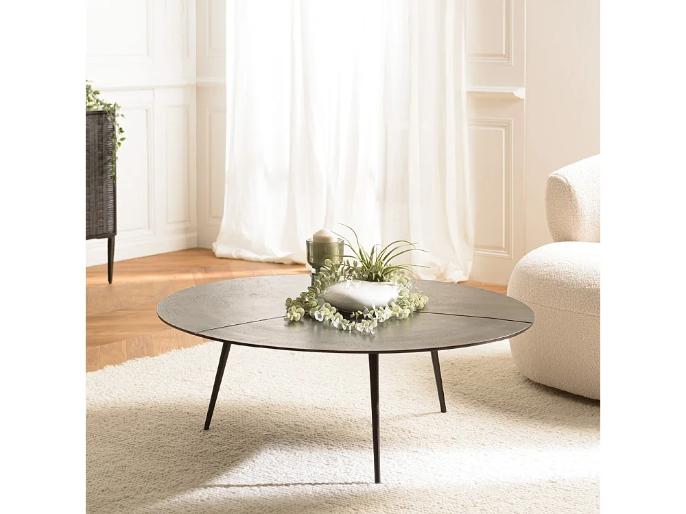 JAMES - Table basse ronde 100x100cm en aluminium noir mat