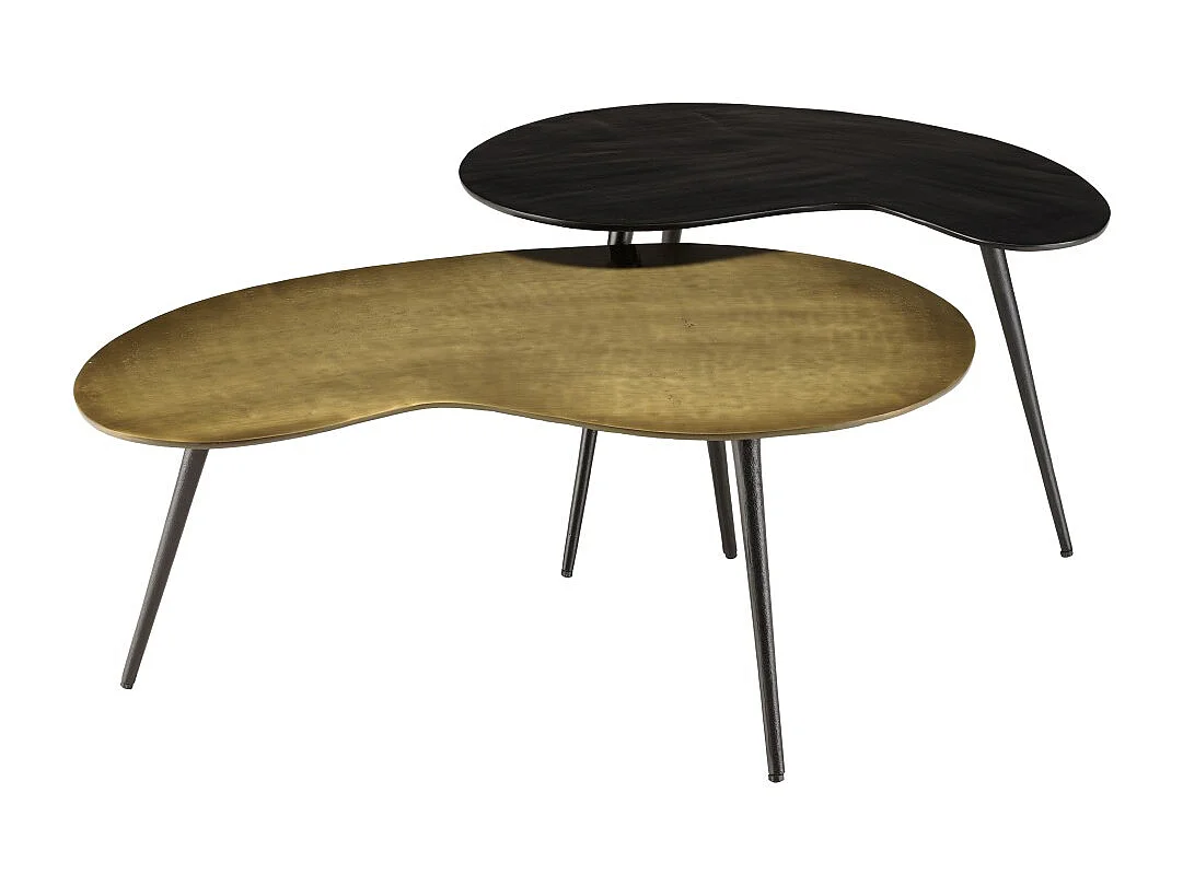 JAMES - Set de 2 tables basses ovoïdes en aluminium noir mat et doré
