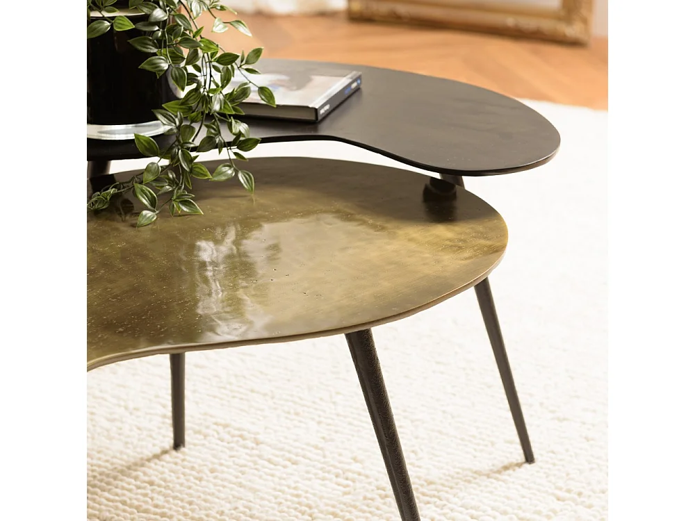 JAMES - Set de 2 tables basses ovoïdes en aluminium noir mat et doré