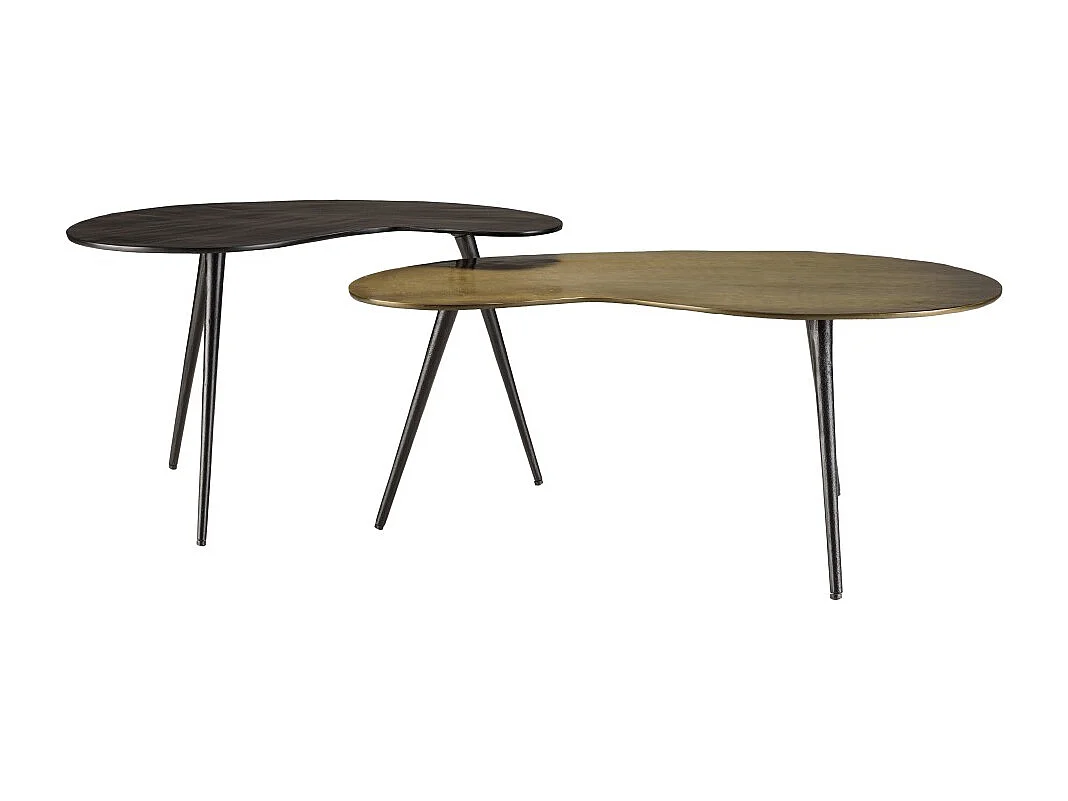 JAMES - Set de 2 tables basses ovoïdes en aluminium noir mat et doré