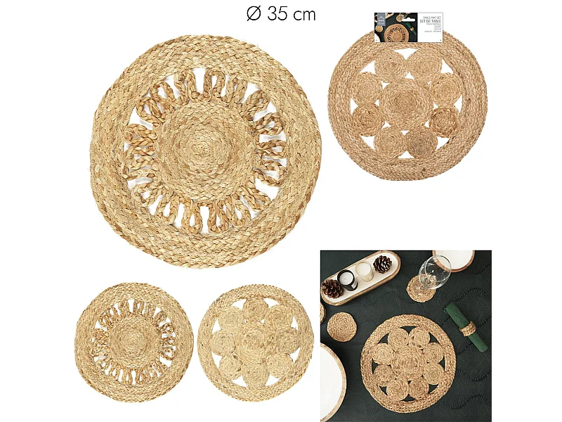 Set de Table Rond Déco "Jute Ajouré" 35cm Naturel