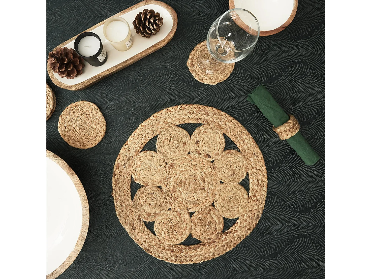 Set de Table Rond Déco "Jute Ajouré" 35cm Naturel