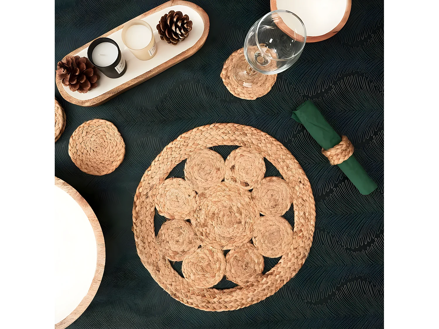 Set de Table Rond Déco "Jute Ajouré" 35cm Naturel