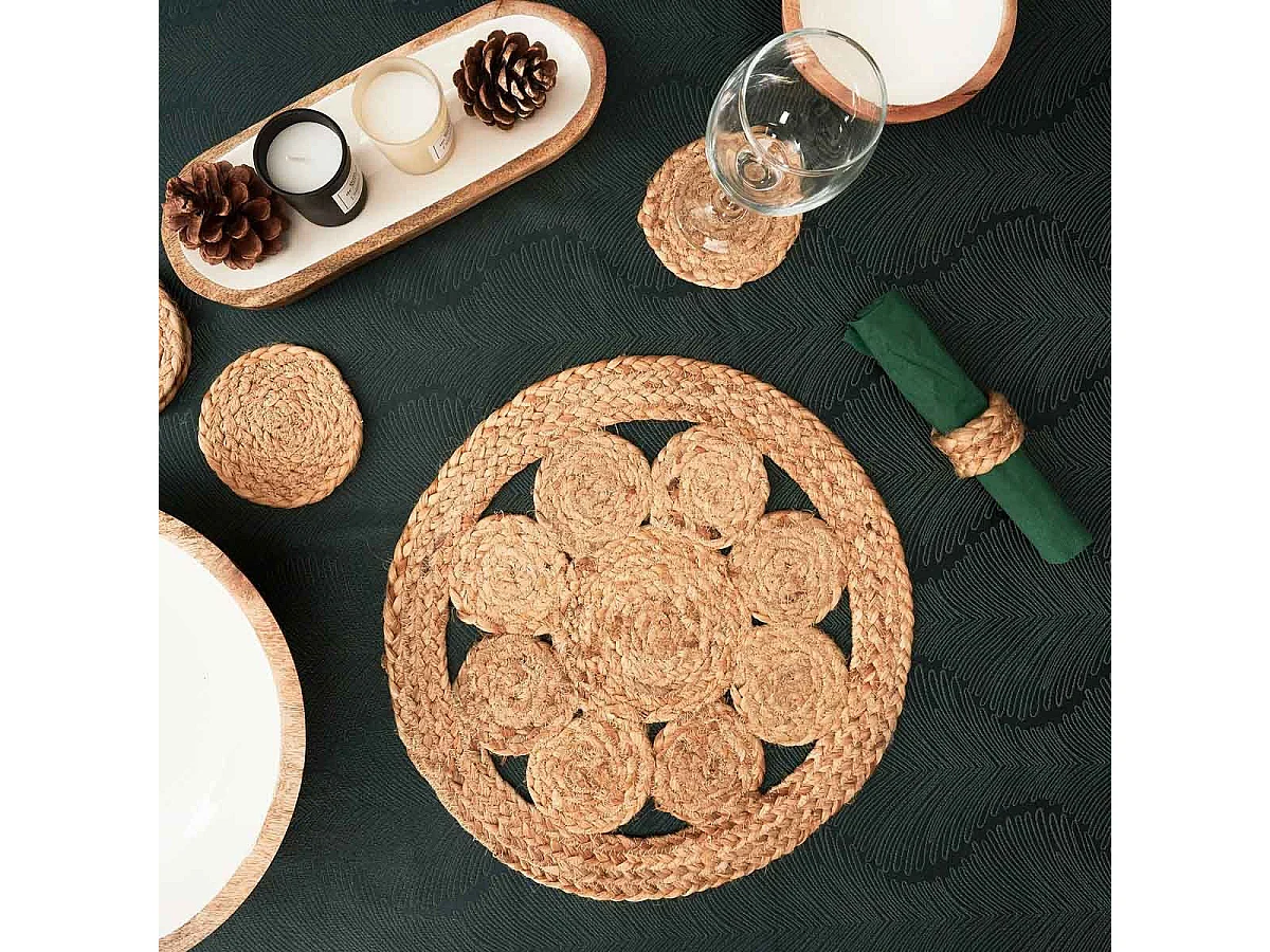 Set de Table Rond Déco "Jute Ajouré" 35cm Naturel