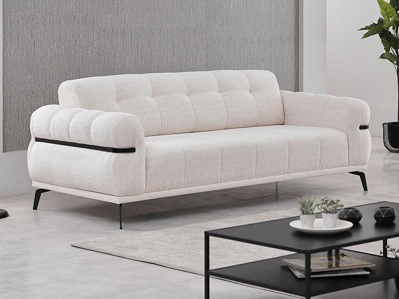 Sofa 3-Sitzer - Strukturstoff - Elfenbeinweiß - BELDOJA